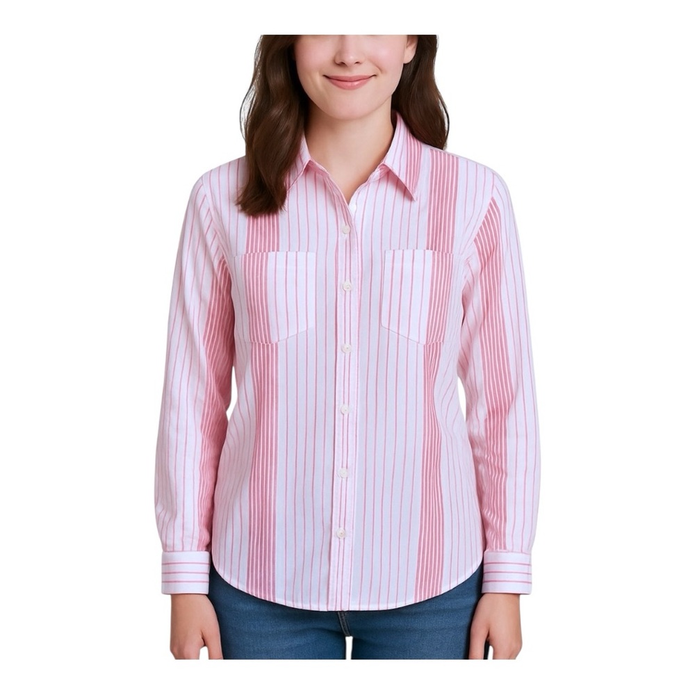 GAP Womens Size XS Long Sleeve Red White Striped Button Front Collared Shirt